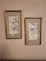 10x17  framed art birds and flowers light green