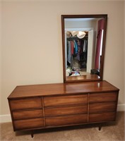 Mid Century Walnut 9 Drawer Dresser 64x29x19 with