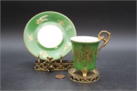 Bavaria Porcelain Tea Cup & Brass Cherub Stands