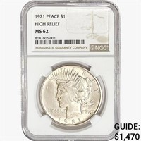 1921 Silver Peace Dollar NGC MS62 HR