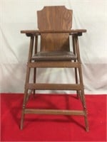 Antique wooden baby high chair, handmade.