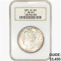 1891-CC Morgan Silver Dollar NGC MS63