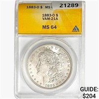1883-O Morgan Silver Dollar ANACS MS64 VAM-21A