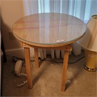 Glass Top Wooden Handmade Table 26"W 26"T