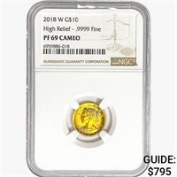 2018-W $10 1/10oz. Gold Liberty NGC PF69 Cameo HR