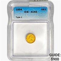 1854 Rare Gold Dollar ICG AU55 Ty 1