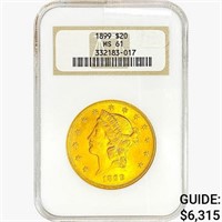 1899 $20 Gold Double Eagle NGC MS61