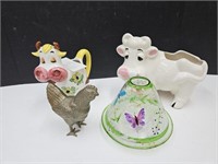 Cow Planter, Candle Shade, Brass Rooster& Creamer