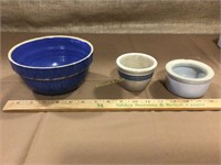 Clay City Pottery bowl and 2 smaller stoneware