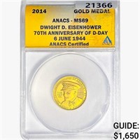 2014 1/4oz. Gold Eisenhower Medal ANACS MS69 70th