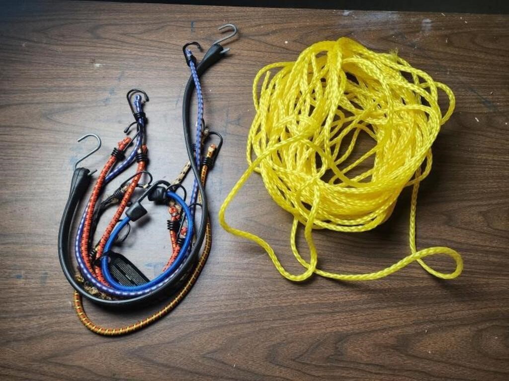 Bungee cords and yellow rope