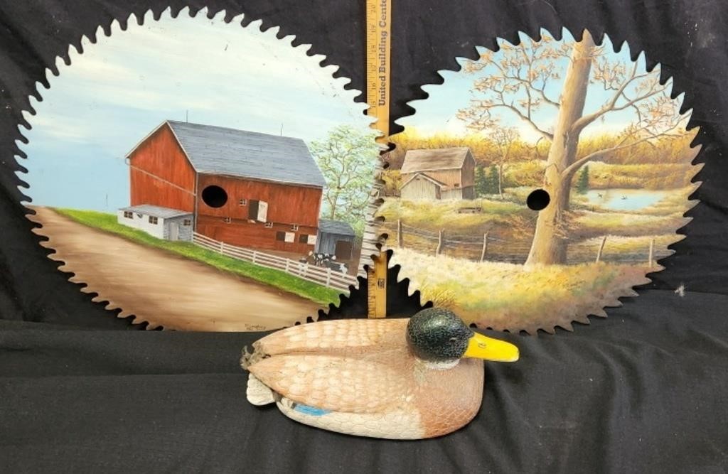 (2) PJ Laughery Painted Saw Blades & Wood Duck
