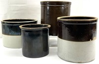 4 Antique Stoneware Pottery Crocks