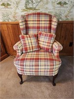 Plaid wingback chair with pillows 30x41x28