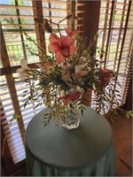 11" glass vase with faux flowers