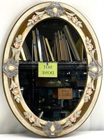 Vintage Painted Wood Oval Wall Mirror