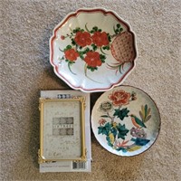 Hand Painted Porcelain Plates & Picture Frame 3½"