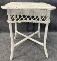 Antique White Wicker Accent Table