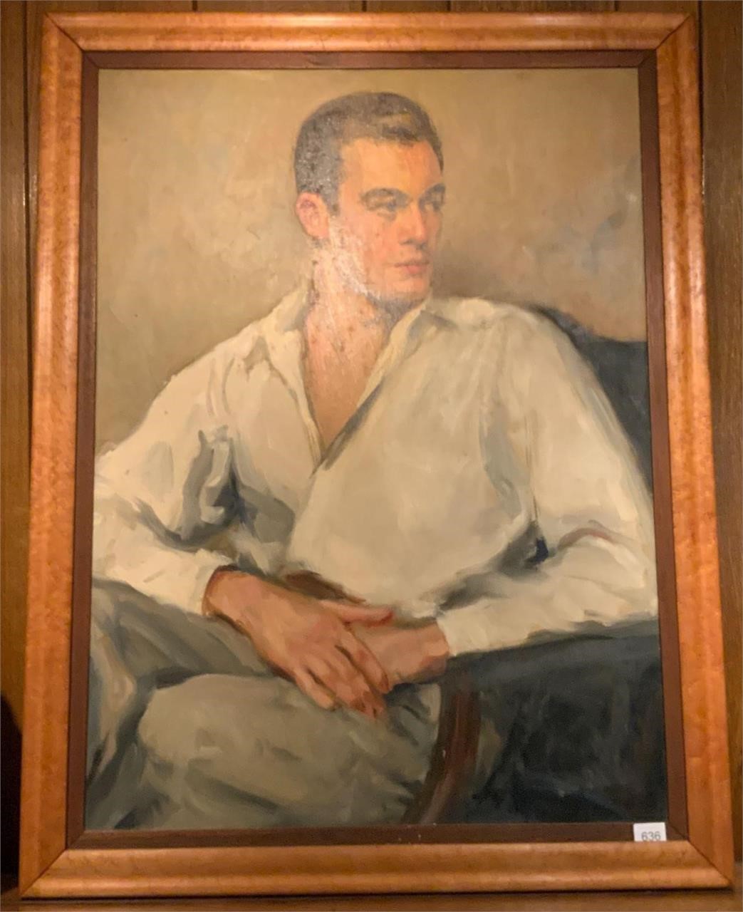 Vintage Self Portrait Painting Russell Alexander