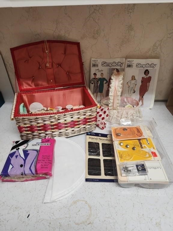 Sewing basket with sewing accessories and