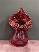 Fenton cranberry and white vase