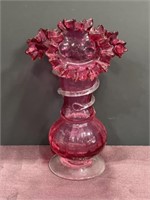 Ruffled Fenton vase cranberry