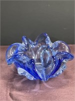 Blue art glass dish