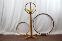 Vintage Quilting Stand W/ 3 Wooden Hoops
