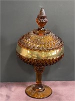 Amber Indiana glass compote dish diamond point