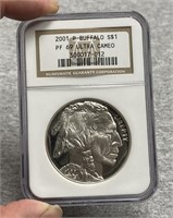 NGC 2001 PF69 2001 Buffalo US Silver Dollar