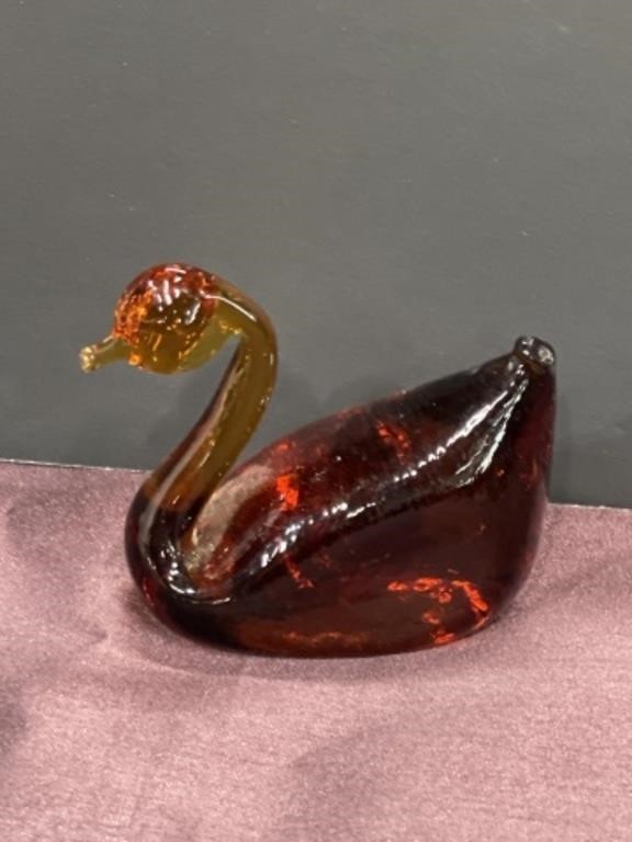 MCM Amber art glass duck figurine