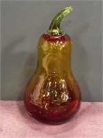 Art glass fruit pear Amberina green stem