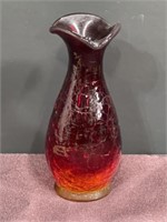 Crackle glass Amberina vase