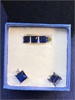 Size 8 blue stone ring with matching earrings