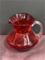 Red crackle glass small pitcher