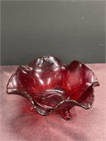 Ruby red glass footed dish