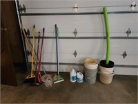 Brooms ,mops, buckets, bleach, pool noodle