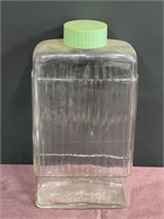 Vintage clear water bottle green plastic top