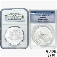 2009&2011 [2] 2oz. SILV. Canadian $5 ANACS/NGC