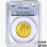 1913 $10 Gold Eagle PCGS MS62 Rive d'Or