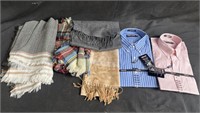 Group of scarves & 2 button-down long-sleeve