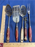 Wood handle kitchen utensils vintage Lot