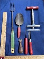 Wood handle kitchen utensils vintage lot
