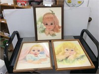 3 framed little girl pictures