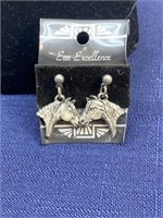 Silver tone horse earrings