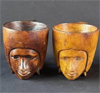 Pair of vintage carved wood mugs from the Igorot