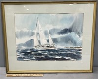 Nautical Sailboat at Sea Watercolor Painting