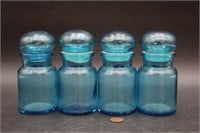 8 Belgium Apothecary Blue Glass Jars
