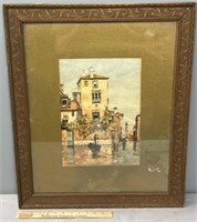 European Canal Scene Watercolor Painting