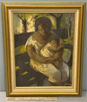 Women & Child Modernist Oil Painting on Canvas